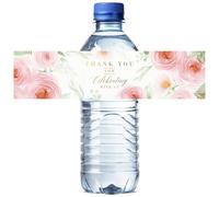 Mobiusea Creation 50 Pcs New Pink Floral Water Bottle Labels | 8.27" x 1.97" Thank You Water Bottle Wraps with Gold Foil Text for Wedding, Baby Shower, Bridal Shower & Party Decorations