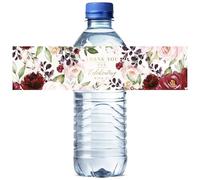 Mobiusea Creation Red & Pink Floral Water Bottle Stickers | 50pcs Thank You Water Bottle Labels with Gold Foil Effect for Weddings, Bridal Showers, Engagements & Party Decorations