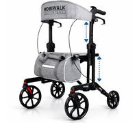 MobiWalk SIT-Right Rollator Walker with Adjustable Seat & Handles | Extra Wide Padded Backrest | 8” Wheels with Brakes & Parking Lock | Easy Foldable with Storage Bag