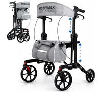 MobiWalk SIT-Right Rollator Walker with Adjustable SEAT Height & Handles | Lightweight Foldable Mobility Aid | 8" Wheels with Brakes & Parking Lock | Wide Padded Backrest + Storage Bag