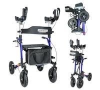 MobiWalk® Upright Rollator Walker | 4 Wheeled Arthritis Rollator Outdoor Walker | Tall Standing Rollator with Seat & Forearm Support & Pneumatic Wheels | Improves Posture | Bio-Lec Mobility (Blue)