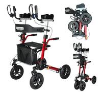 MobiWalk® Upright Rollator Walker | 4 Wheeled Folding Mobility Walker | Walking Frame for Elderly | Mobility Aids for Walking | Walking Aids with Wheels | Improves Posture | Bio-Lec Mobility (Red)