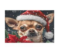 MoBlinko Christmas Chihuahua Dog Puzzles for Adults 1000 Pieces Poinsettia Snowflakes Wooden Jigsaw Puzzles 1000 Piece Puzzle for Adults 30 X 20 Inches for Home Decor Birthday Party