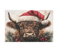 MoBlinko Christmas Highland Cow Wooden Puzzles for Adults 1000 Pieces Winter Cow Jigsaw Puzzles 1000 Piece Puzzle for Adults 30 X 20 Inches for Artistic Decorations Birthday Party Game