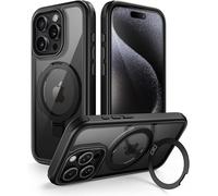 MobNano for iPhone 15 Pro Case with Stand, Compatible with MagSafe, Crystal Clear, Military-Grade Protection, Magnetic Ring Holder & Protective Bumpers, Outdoor Case Cover - Black
