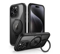 MobNano for iPhone 15 Pro Max Case with Stand, Compatible with MagSafe, Crystal Clear, Military-Grade Protection, Magnetic Ring Holder & Protective Bumpers Outdoor Cover - Black