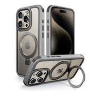 MobNano for iPhone 15 Pro Max Case with Stand, Compatible with MagSafe, Crystal Clear, Military-Grade Protection, Magnetic Ring Holder & Protective Bumpers Outdoor Cover - Grey/Black