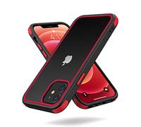 MobNano Ultra Thin Hybrid Clear for iPhone 12 Case, iPhone 12 Pro Case Silicone Shockproof Bumper, Transparent hard Slim Back, Camera Protection, 360 Full Body Indestructible Phone cover - Black Red