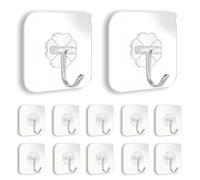 MOBOOY Self Adhesive Hooks for Hanging Heavy Duty Stick On Hooks 22lb(Max), Coat Hook,Nail Free Sticky Hangers with Stainless Utility Towel Hook for Bathroom Kitchen, 12 Pack