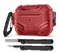MOBOSI for AirPods Pro 2 Case Cover with Lock & Cleaner Kit & Keychain, Compatible with Airpod Pro Case 2nd/1st Gen Military Grade Shockproof Protective Hard Shell for Men(2023/2022/2019), Red