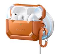 MOBOSI for AirPods Pro 3 Case with Magnetic Lid Lock,Compatible with MagSafe,Military Grade Shockproof Protective Cover with Cleaner Kit& Keychain for iPod Pro 3rd Generation Case (2025),Orange