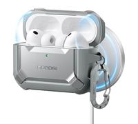 MOBOSI for AirPods Pro 3 Case with Magnetic Lid Lock,Compatible with MagSafe,Military Grade Shockproof Protective Cover with Cleaner Kit& Keychain for iPod Pro 3rd Generation Case (2025),Gray