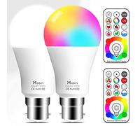 Mobri B22 LED Colour Changing Light Bulbs with Remote Control, 75 Watt Equivalent Bayonet Dimmable Colour Bulbs with Timing, Memory & Sync, 120 Multi RGB Colours + Daylight White,2 Pack