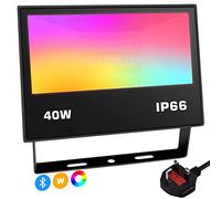 Mobri LED Floodlight Outdoor 40W 4000LM, Bluetooth Flood Lights with APP Control, RGB Colour Changing - Warm White -Timing - Scene, IP66 Waterproof, UK 3-Plug, 1 Pack