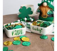 MOBRZTY St Patrick’s Day Candy Dish, St Patrick’s Day Decorations for Home, 2pcs Ceramics Irish Kisses Candy Dish for Tiered Tray, Kitchen Table Centerpieces
