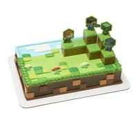 Mobs Beware Minecraft Cake Topper, 6-Piece Stackable Cake Decoration, Interlocking 3D Blocks With Characters, Food Safe Birthday Cake Decoration