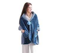 MOBUKJUU Wearable Blanket Winter Warm Cloak Cape Shawl Blanket Flannel Blanket Plush Shawl Travel Thicken Bedroom Blanket (Dark Blue)