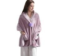 MOBUKJUU Wearable Blanket Winter Warm Cloak Cape Shawl Blanket Flannel Blanket Plush Shawl Travel Thicken Bedroom Blanket (Light Pink)