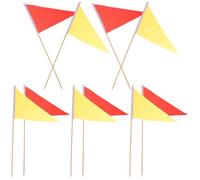 MOBUTOFU 10pcs 40cm Triangular Wooden Survey Marking Flags with Sharp Tip, Red and Yellow Lawn Marker Stakes for Garden Irrigation, Construction, and Outdoor Land Surveying