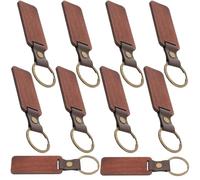 MOBUTOFU 10pcs DIY Blank Wood Keychain Set with Leather Loop, Beech Wood Key Rings for Personalised Carving and Crafting, Wooden Key Holder Accessories for Women