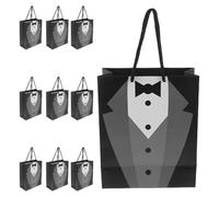 MOBUTOFU 10pcs Paper Groomsmen Bags with Handles for Convenient Carrying and Versatile Use, Elegant Tuxedo Design Wedding Party Favor Bags for Packaging Supplies on The Go