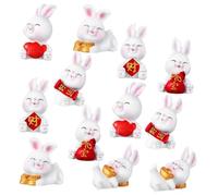 MOBUTOFU 12Pcs Miniature Resin Rabbit Figurines Small Cute Bunny Ornaments for Decoration Adorable Cartoon Bunny Statues for Easter Mini House Landscape and Desktop Display