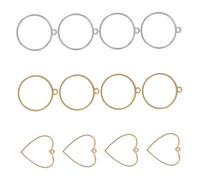 MOBUTOFU 12pcs Stainless Steel Gemstone Pendant Frame Open Bezel Charm Round Heart Shape for Resin Art DIY Making Earrings, for DIY Enthusiasts and Novices