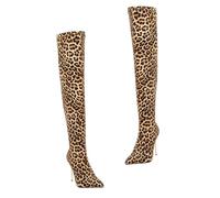 MOBUTOFU 1Pair Thigh High PU Winter Boots for Women Fashionable Design with Thin High Heel Comfortable Warm for Autumn and Winter Wear