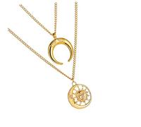 MOBUTOFU 1pc Stylish Double-layer Sun and Moon Pendant Necklace for Women Vintage Choker Boho Multi-layer Neck Chain Friends and Loved