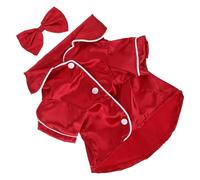 MOBUTOFU 1set Silk Satin Dog Pajamas with Bowknot Headband Soft Breathable Lapel Two-legged Sleepwear Shirt for Small Puppies and Cats Red Pet Cosplay Partywear