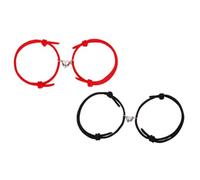 MOBUTOFU 2 Pairs Couple Bracelet Decorative Wrist Chain, Nylon and Magnet, Crimson and Ebony, Comfortable to Wear, Love Heart Matching Pair for Couples, Valentine's Day Gift
