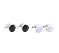 MOBUTOFU 2 Pairs round Alloy Cufflinks for Men, Comfortable and Smooth Workmanship, Fashionable French Cuff Style, for Festival and Formal Events, Black Colour