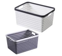 MOBUTOFU 2 Pcs Plastic Storage Basket with Cutout Handle and Hollow Design, Sturdy Kitchen Cabinet and Pantry Organizer, Multipurpose Storage Basket for Bathroom and Kitchen