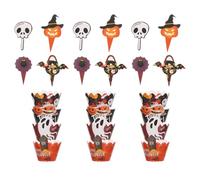 MOBUTOFU 2 Sets Cupcake Topper Wrappers: Halloween Baking Cups Bat Cake Wrapper Pumpkin Spider Skull Decorations Muffin Liners For Baby Shower Party Supplies