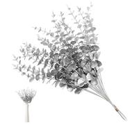 MOBUTOFU 20pcs Faux Eucalyptus Leaves Realistic Greenery Stem Silver Plastic Easy to Clean Versatile Use Holiday Planter Fillers