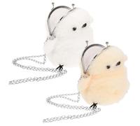MOBUTOFU 2pcs Cute Plush Chicken Coin Purse Set, Soft and Comfortable Animal Shaped Small Coin Pouch with Chain, Adorable Cartoon Design for Organizing Small Items and Keys