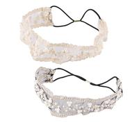 MOBUTOFU 2pcs Lace Beaded Hairband for Women Elegant Elastic Headwear with Black and Beige Colors Delicate Hair Accessories for Weddings Parties Photography and Daily Fashion
