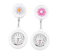 MOBUTOFU 2pcs Little Daisy Silicone Nurse Pocket Watch Set Colorful Nursing Chest Watches Clip Decorative Pocket for Nurses and Staff