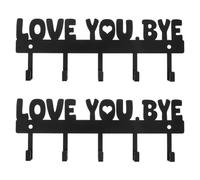MOBUTOFU 2pcs Love You Bye Key Holder Wall Mount with 5 Hooks Iron Black