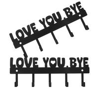 MOBUTOFU 2pcs Love You Bye Wall Mounted Key Hooks with 5 Hooks Black Iron