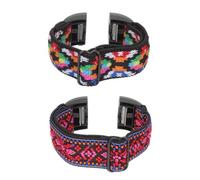 MOBUTOFU 2pcs Nylon Embroidered Colorful Woven Wristbands, Elastic Breathable Watch Bands for Women, Replacement Strap for Fitness and Daily Wear