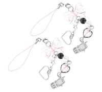 MOBUTOFU 2pcs Phone Wrist Lanyard Bow Charms Versatile Sturdy Design Cute Aesthetic Decorative Pink Phone Chain for Cell and Accessories