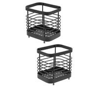 MOBUTOFU 2pcs Stainless Steel Wall Mounted Utensil Holders for Kitchen, Black Chopstick and Flatware Draining Caddy, Prevents Dirt Build-up and Keeps Utensils Upright for Rental Homes
