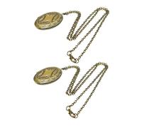 MOBUTOFU 2pcs Vintage Bronze Oval Photo Locket Necklace with Chain Engraved Memorial Pendant for Women Versatile Keepsake Jewelry for Pictures and Spiritual Significance