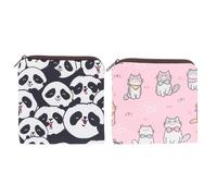 MOBUTOFU 2pcs Waterproof Cartoon Sanitary Napkin Bags with Lipstick Storage, Portable Menstrual Pad Pouches for School and Travel, Cute Panda and Bowtie Cat Design
