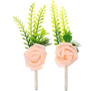 MOBUTOFU 2pcs Wedding Corsage Artificial Flower Decoration Pink Pe Metal Fresh Vivid Simulation Design Convenient to Wear Decorative for Wedding Party Random Style