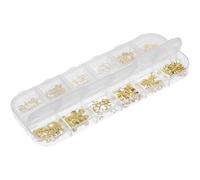 MOBUTOFU 3 Boxes of Portable DIY Manicure Supply about 300pcs Golden Alloy Decorative Nail Charms Featuring Patterns and Glossy Surface in Separate Storage Box for Nail Art Decorations