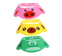MOBUTOFU 3pcs Adjustable Cartoon Shampoo Cap for Kids Baby Bathing Visor Protects Eyes and Ears Soft Material Pink Green Yellow