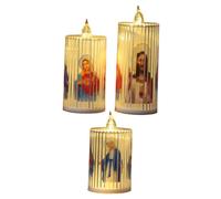 MOBUTOFU 3pcs Led Religious Candle Lamp Decorative Jesus Led Light for Christmas Easter Flameless Centerpiece for Weddings Festivals Church Home Decor Non-breakable