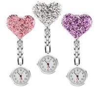 MOBUTOFU 3pcs Love Heart Nurses Fob Watch Set for Women Alloy Nurse Watch with Glass Mirror Easy to Wear and Practical Hanging in Purple for Nursing Students Random Color